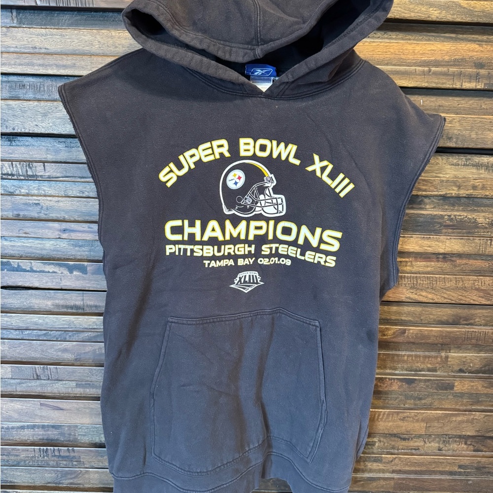 Steelers Super Bowl Champions XLIII Sleeveless Sweatshirt Hoodie MED 2009‎ NFL